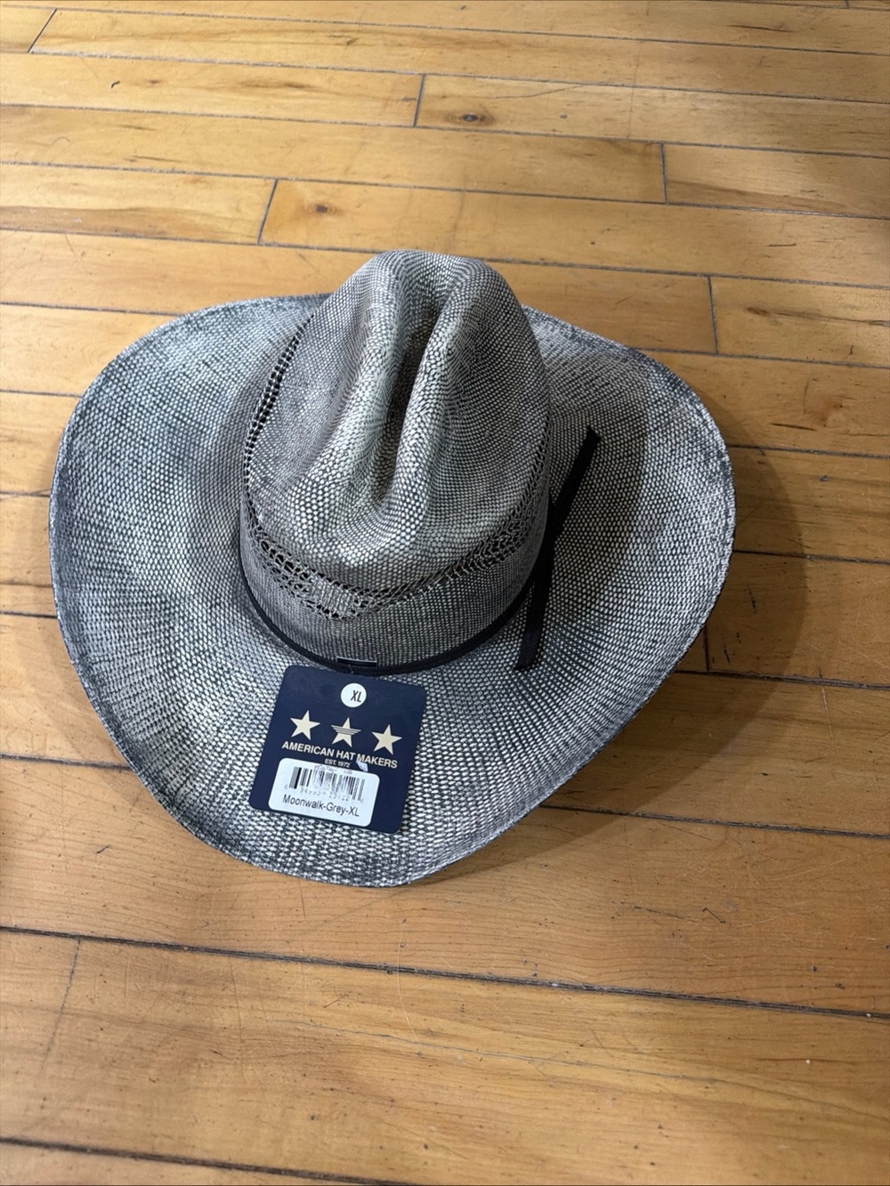 American Hat Makers Gray Straw Western Hat with Black Band